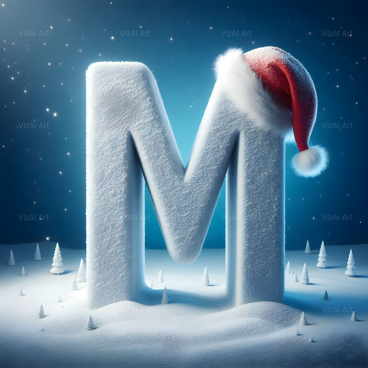 Christmas Snowy Santa Cheer alphabet — printable letter M