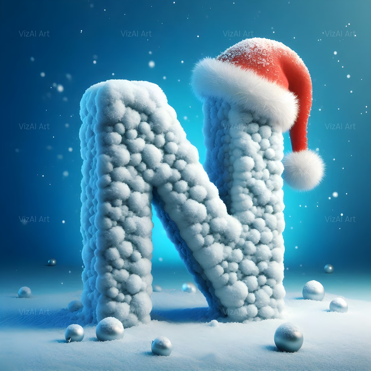 Christmas Snowy Santa Cheer alphabet — printable letter N