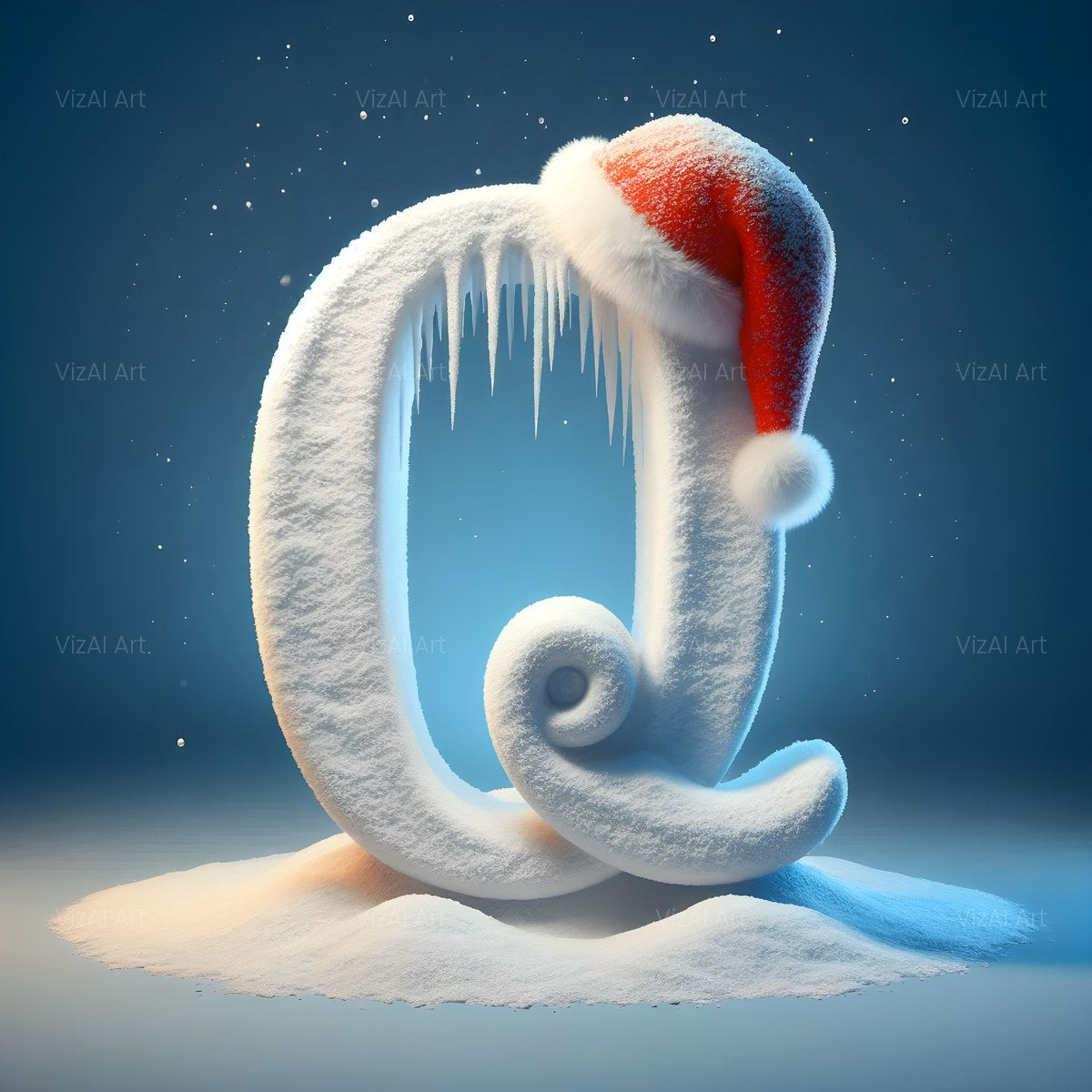 Christmas Snowy Santa Cheer alphabet — printable letter Q
