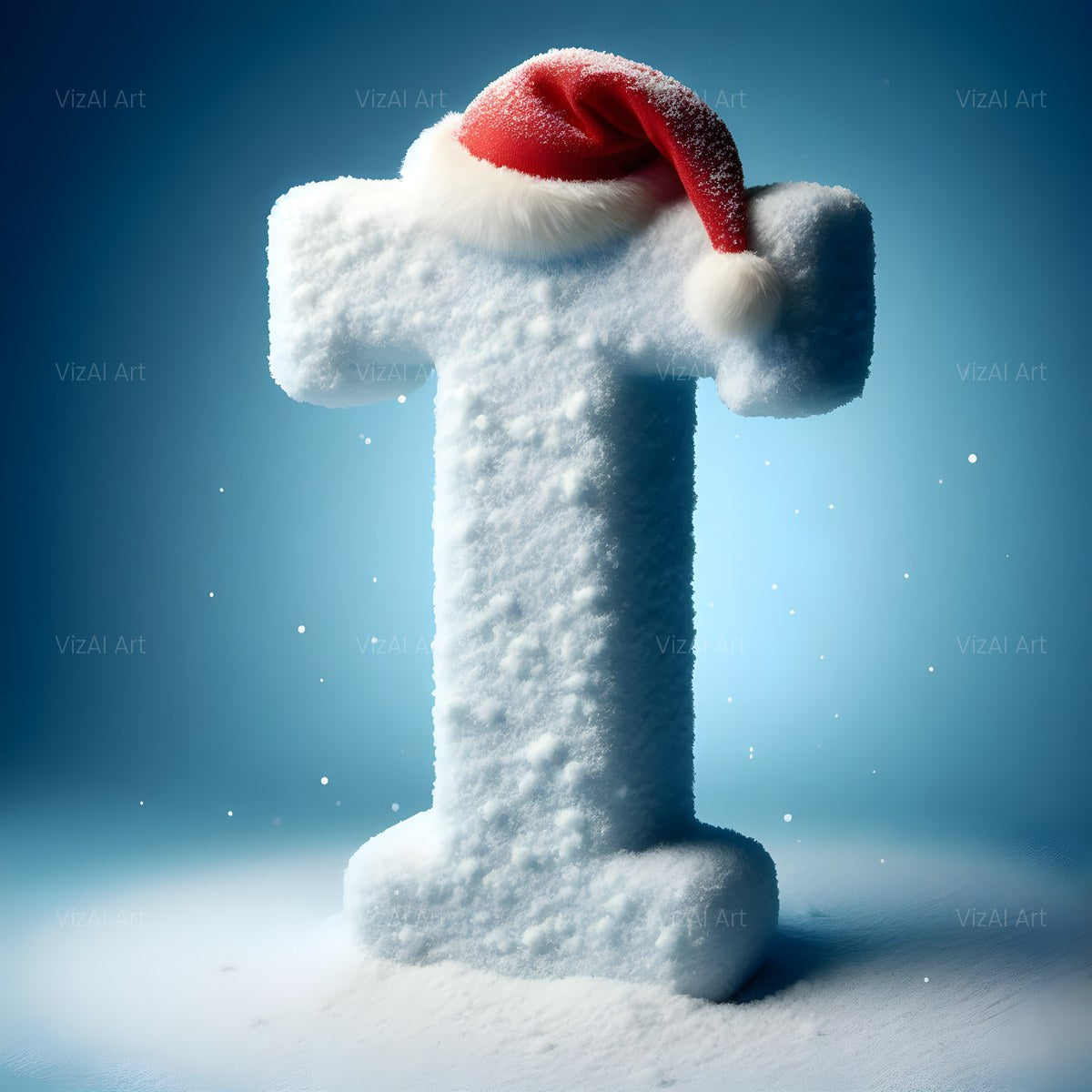 Christmas Snowy Santa Cheer alphabet — printable letter T