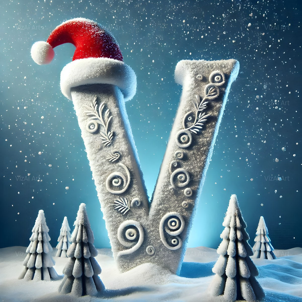 Christmas Snowy Santa Cheer alphabet — printable letter V