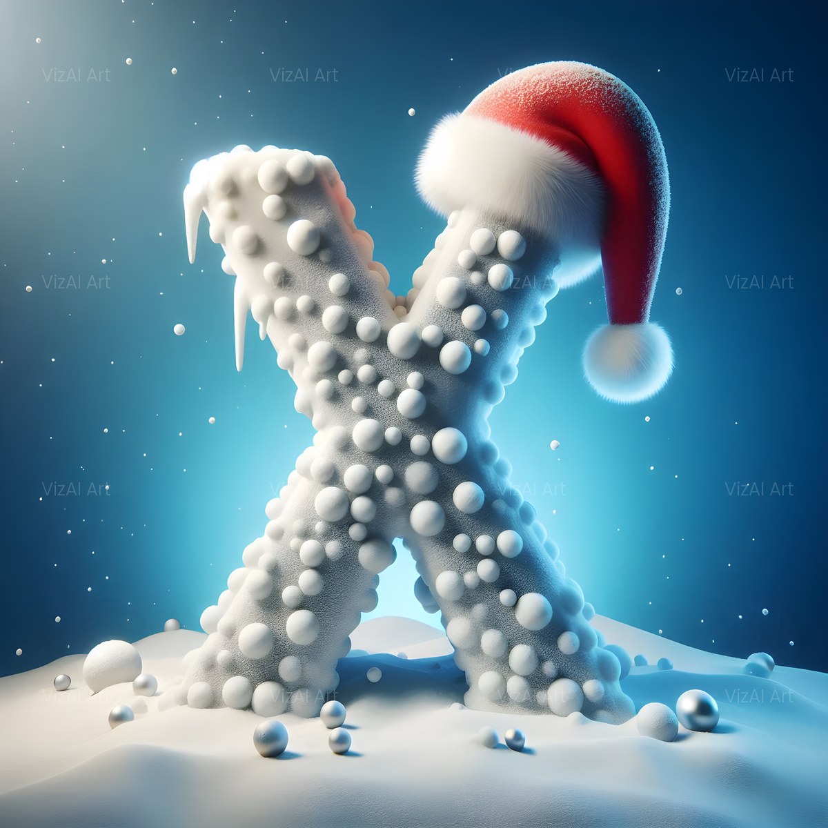 Christmas Snowy Santa Cheer alphabet — printable letter X