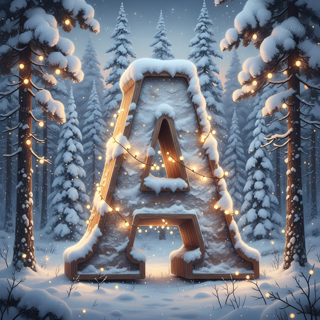 Christmas Snowy Forest Glow alphabet — printable letter A