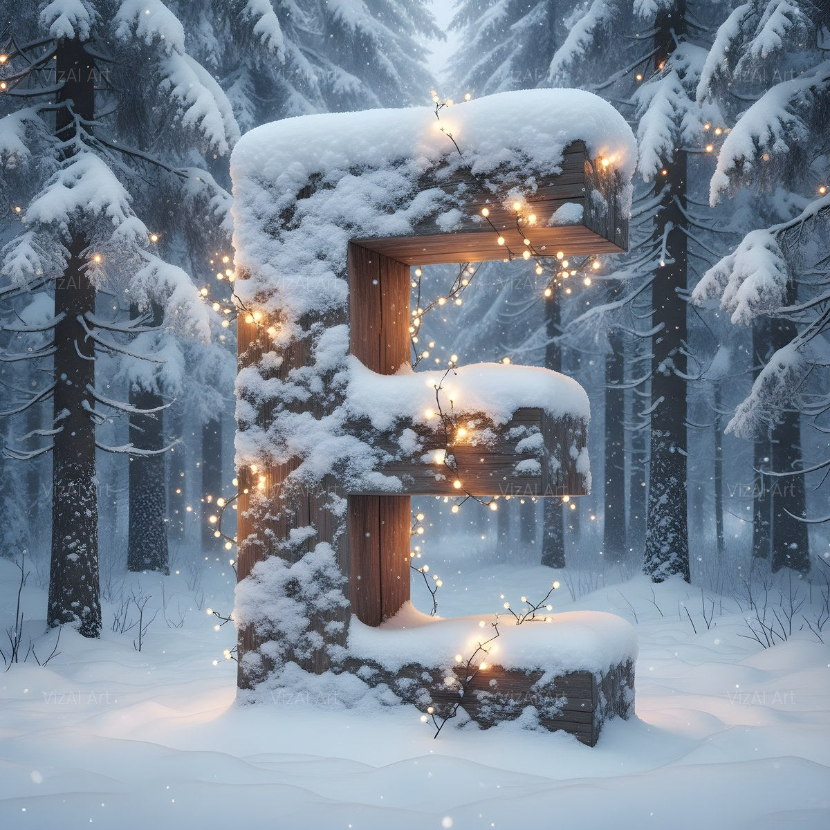 Christmas Snowy Forest Glow alphabet — printable letter E