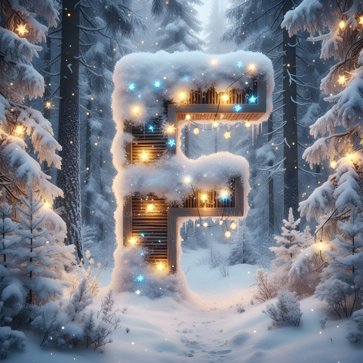 Christmas Snowy Forest Glow alphabet — printable letter F