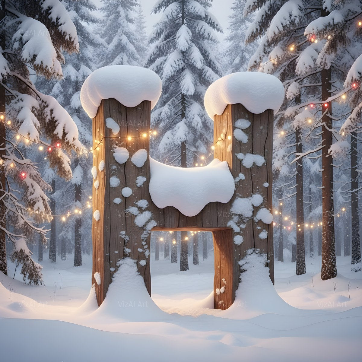 Christmas Snowy Forest Glow alphabet — printable letter H