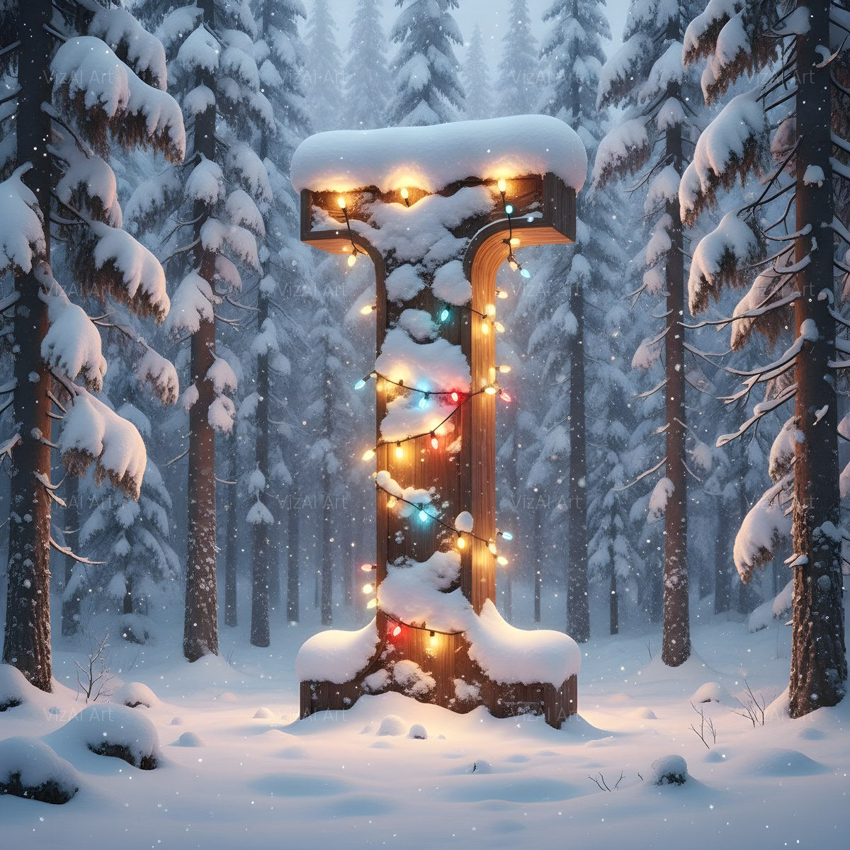 Christmas Snowy Forest Glow alphabet — printable letter I