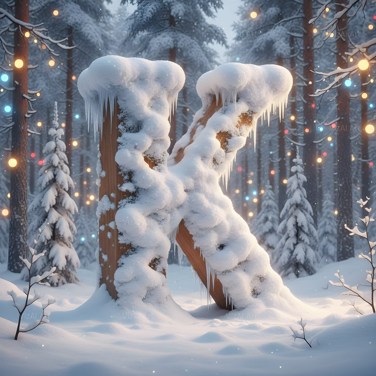 Christmas Snowy Forest Glow alphabet — printable letter K