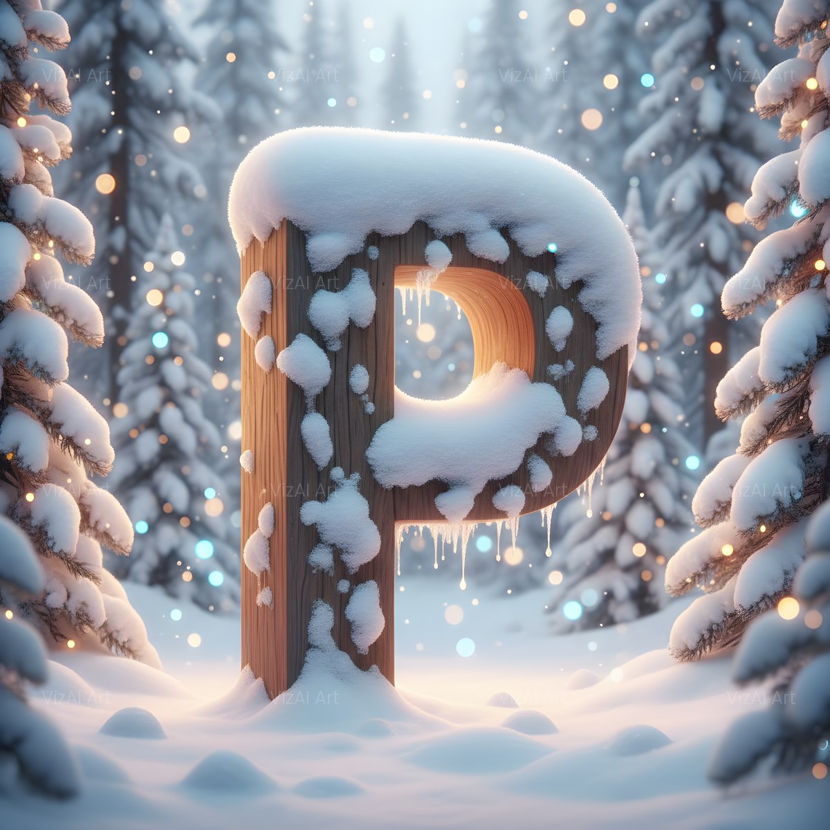 Christmas Snowy Forest Glow alphabet — printable letter P