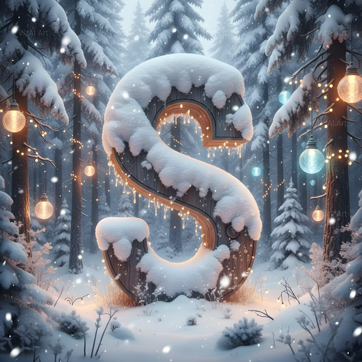 Christmas Snowy Forest Glow alphabet — printable letter S