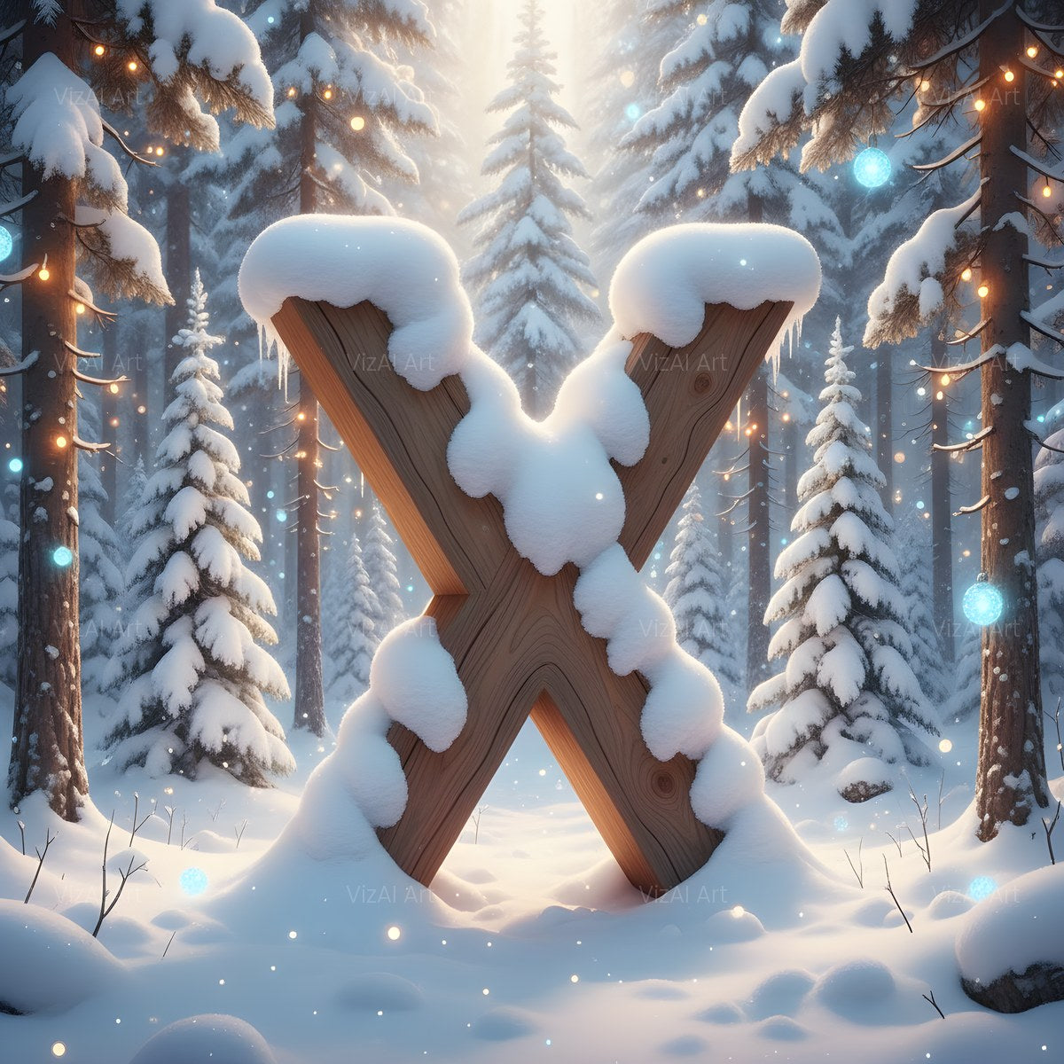 Christmas Snowy Forest Glow alphabet — printable letter X