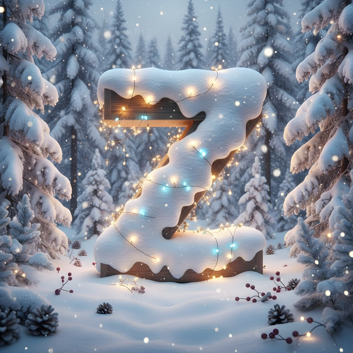 Christmas Snowy Forest Glow alphabet — printable letter Z