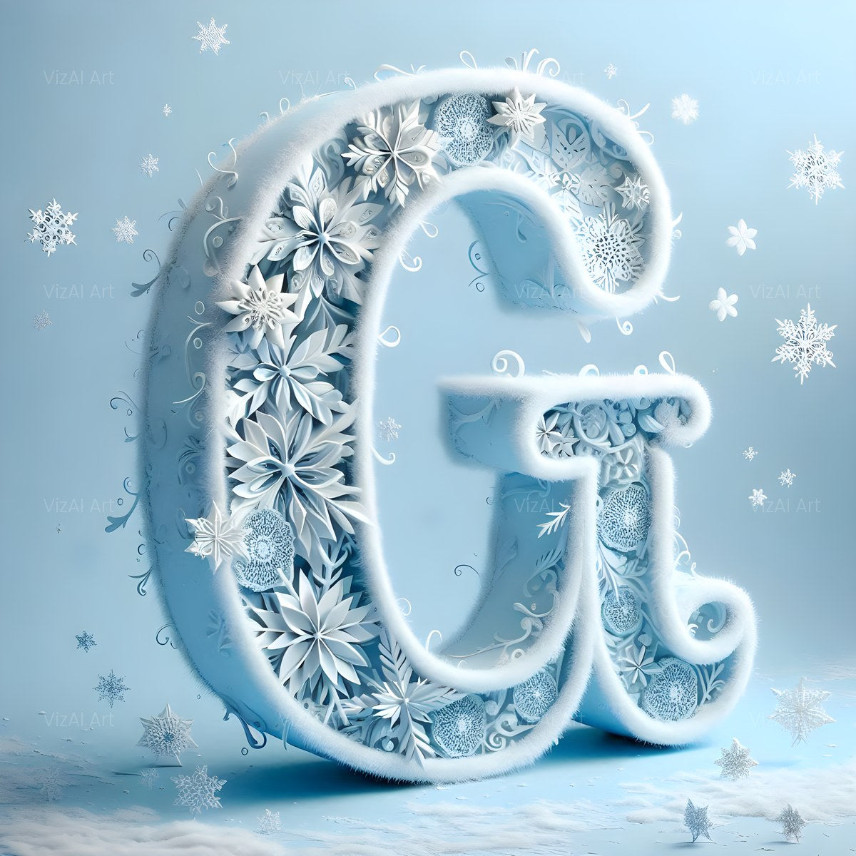 Christmas Crystal Snowflake Lace alphabet — printable letter G