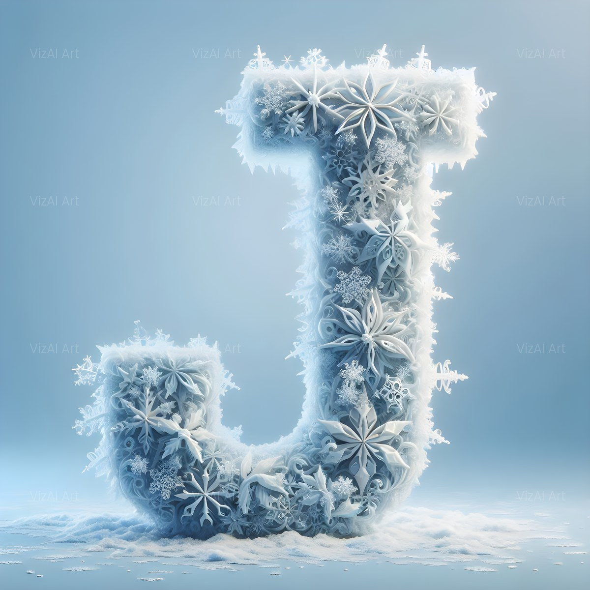 Christmas Crystal Snowflake Lace alphabet — printable letter J