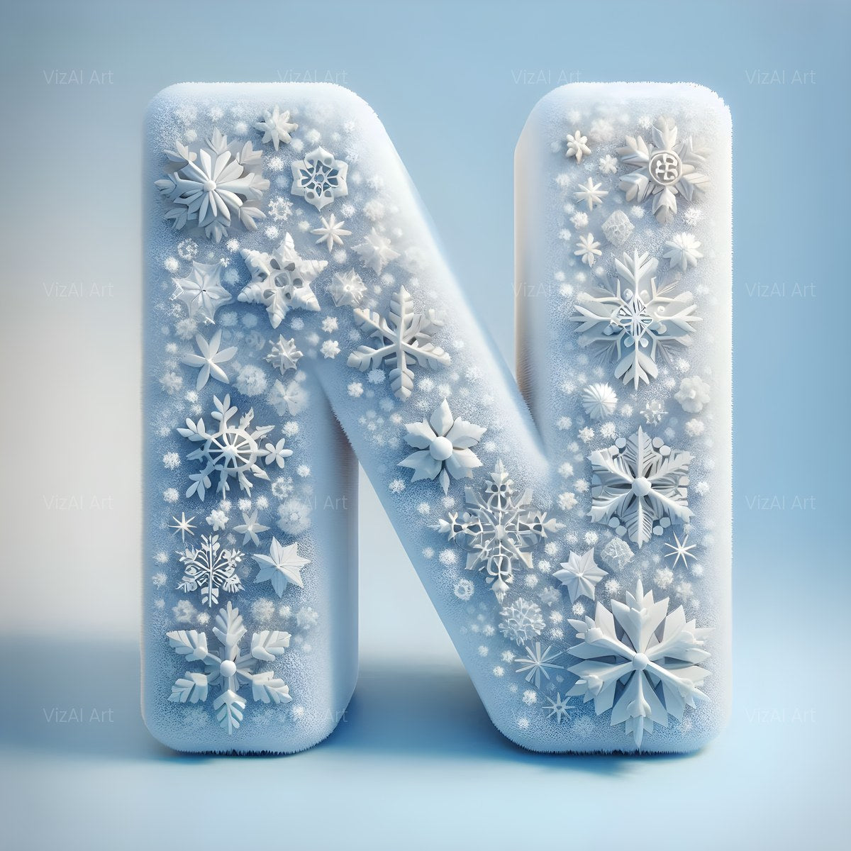 Christmas Crystal Snowflake Lace alphabet — printable letter N