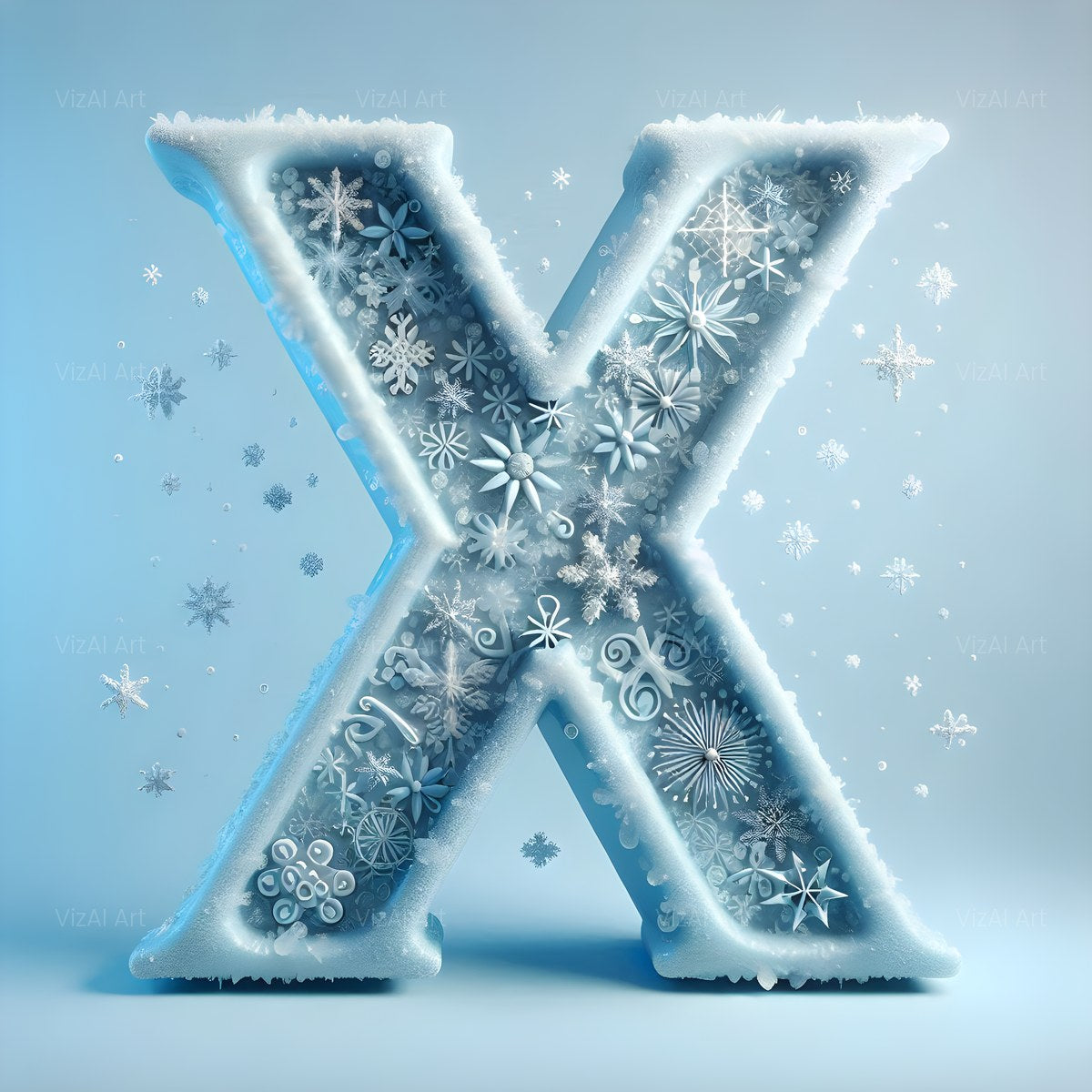 Christmas Crystal Snowflake Lace alphabet — printable letter X