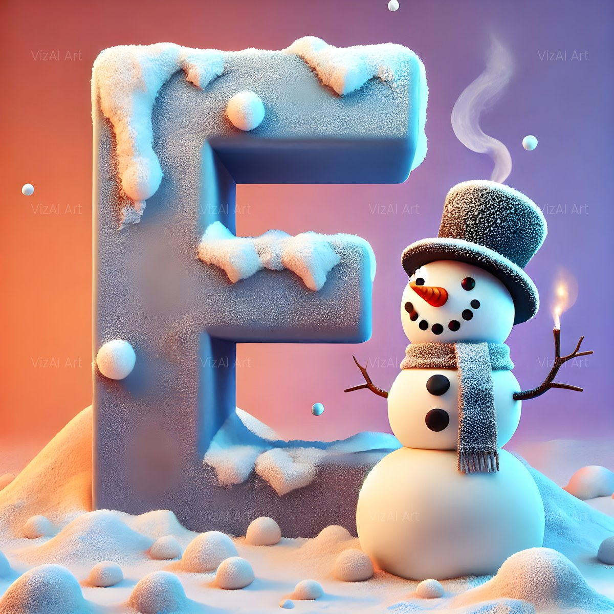 Christmas Snowman Starlight Cheer alphabet — printable letter E