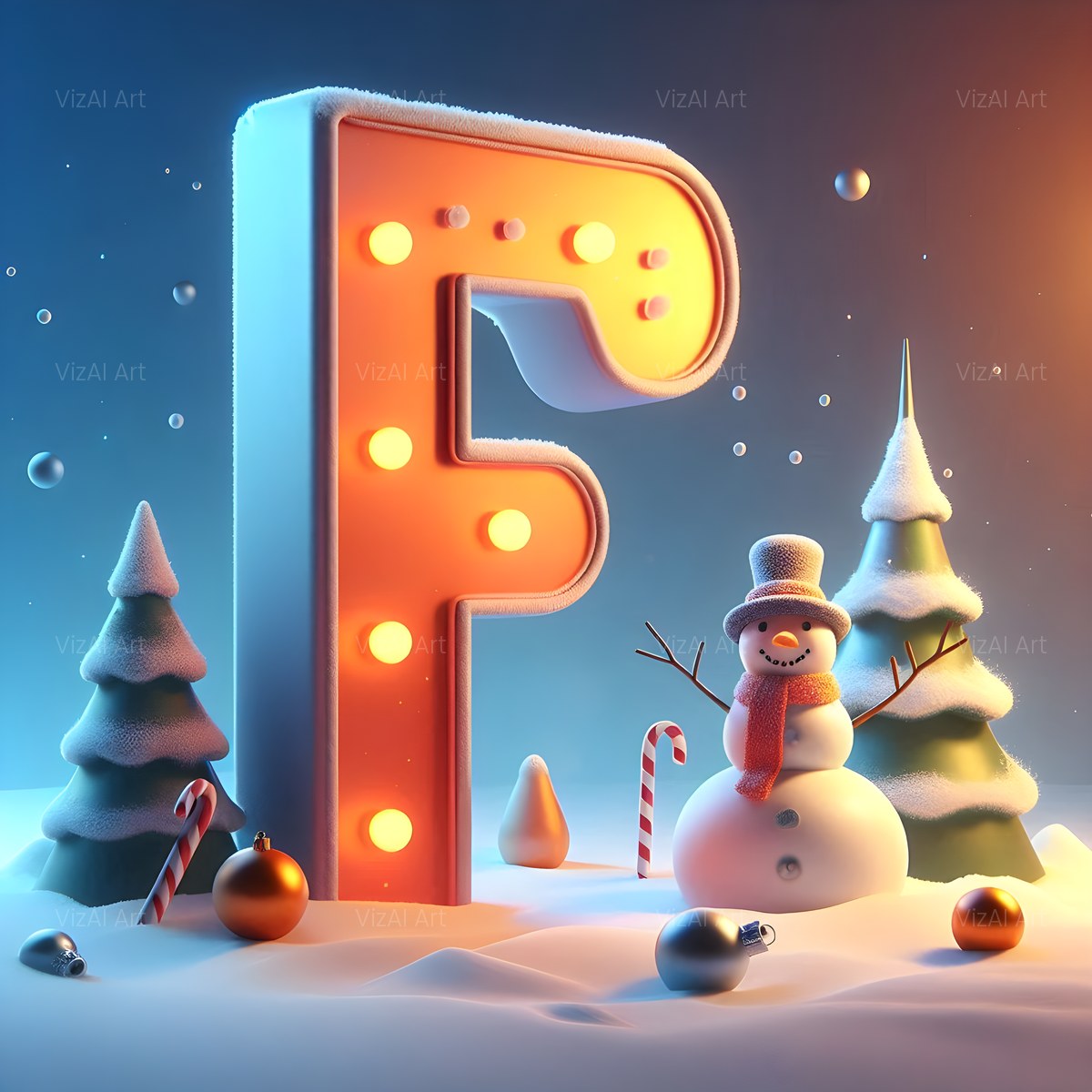 Christmas Snowman Starlight Cheer alphabet — printable letter F