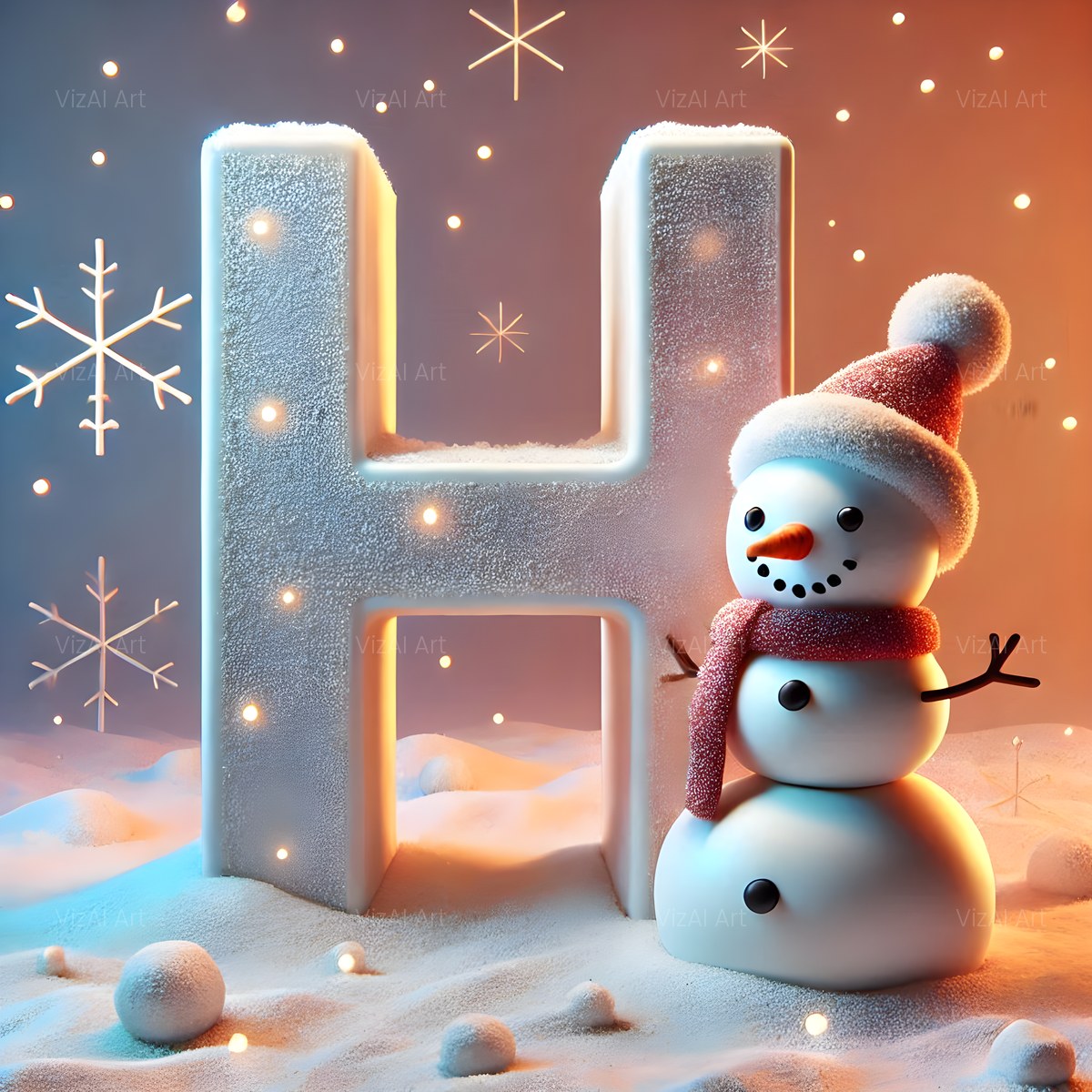 Christmas Snowman Starlight Cheer alphabet — printable letter H