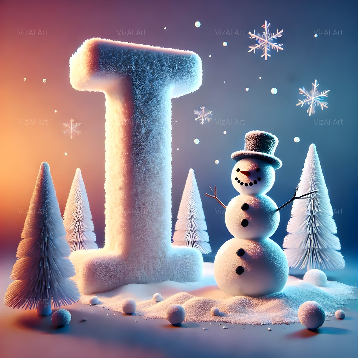 Christmas Snowman Starlight Cheer alphabet — printable letter I