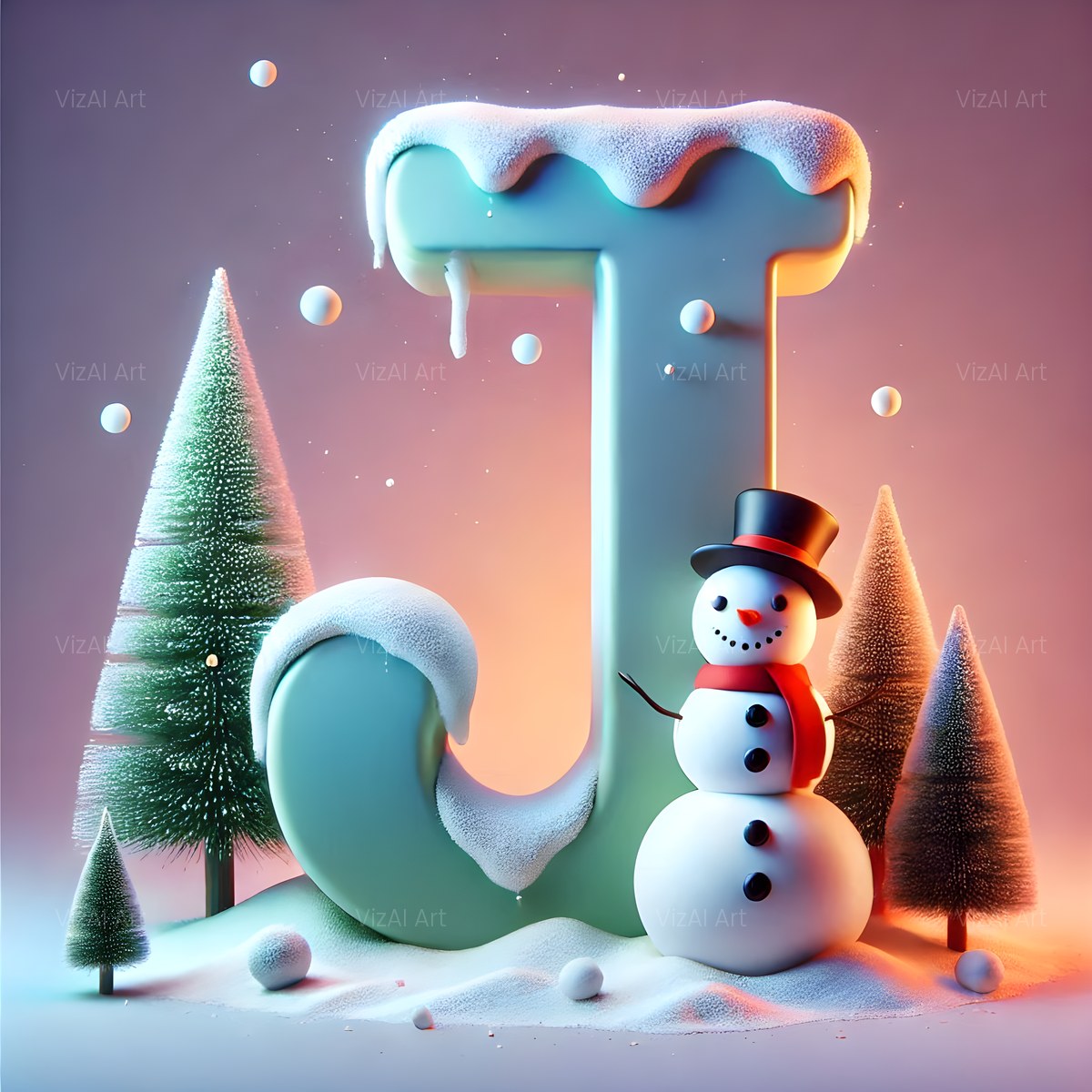 Christmas Snowman Starlight Cheer alphabet — printable letter J