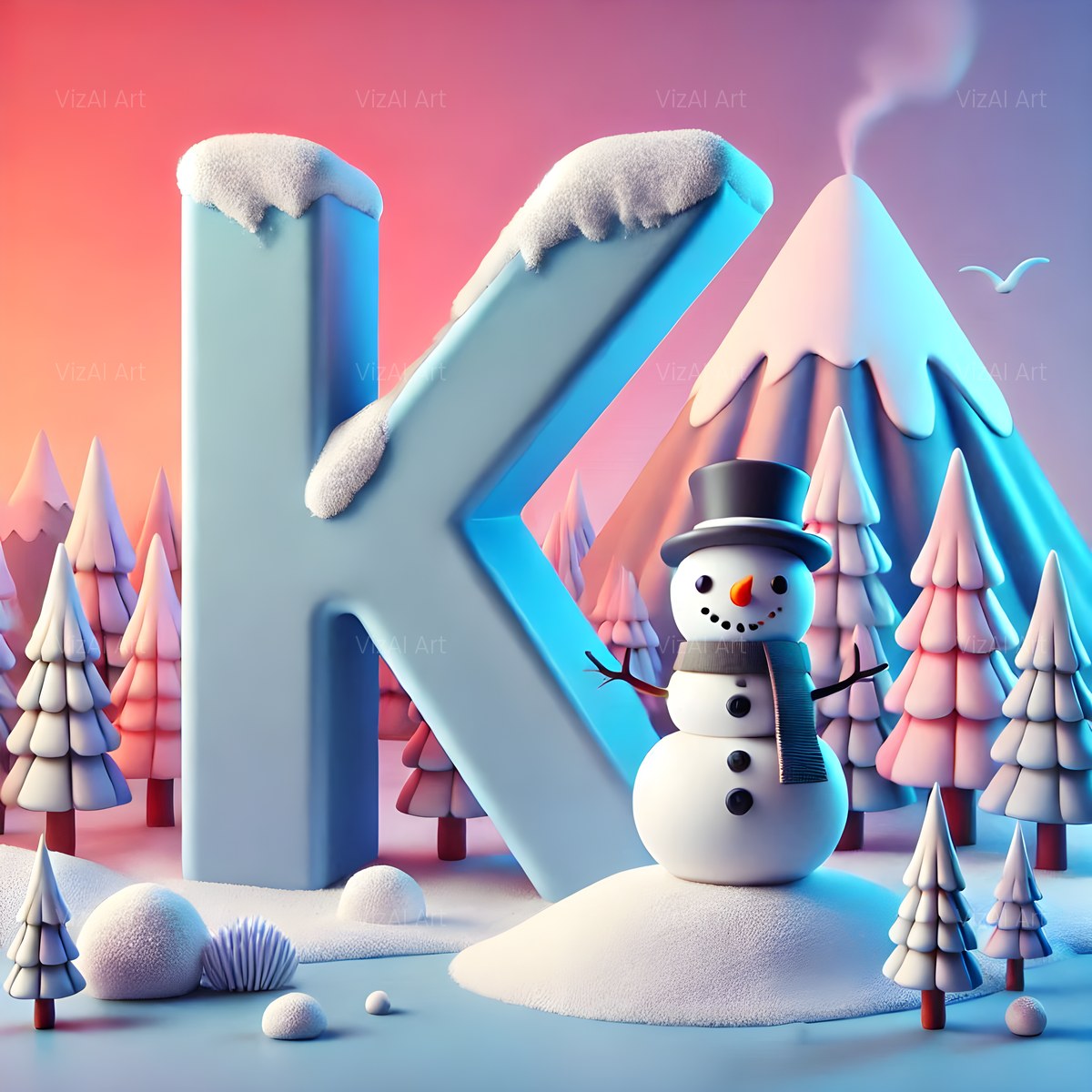 Christmas Snowman Starlight Cheer alphabet — printable letter K