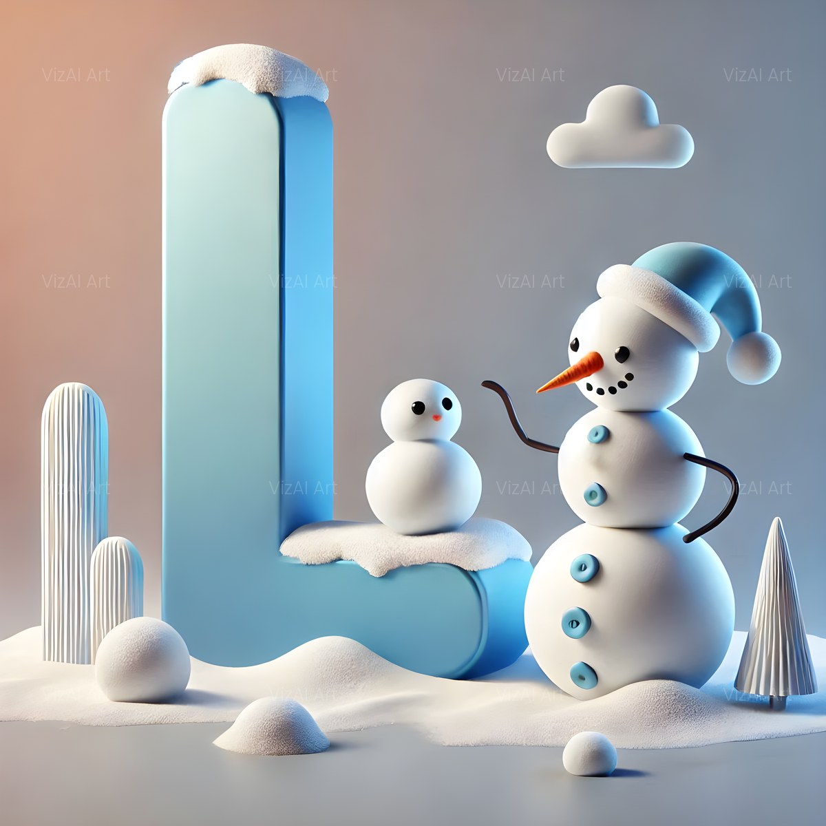 Christmas Snowman Starlight Cheer alphabet — printable letter L