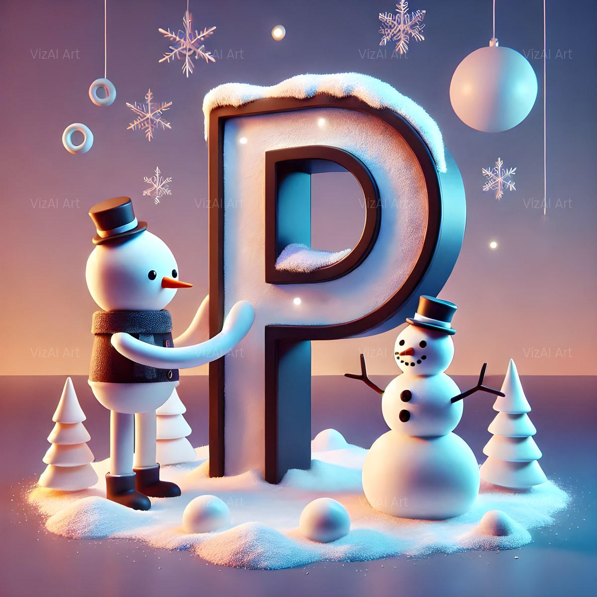 Christmas Snowman Starlight Cheer alphabet — printable letter P