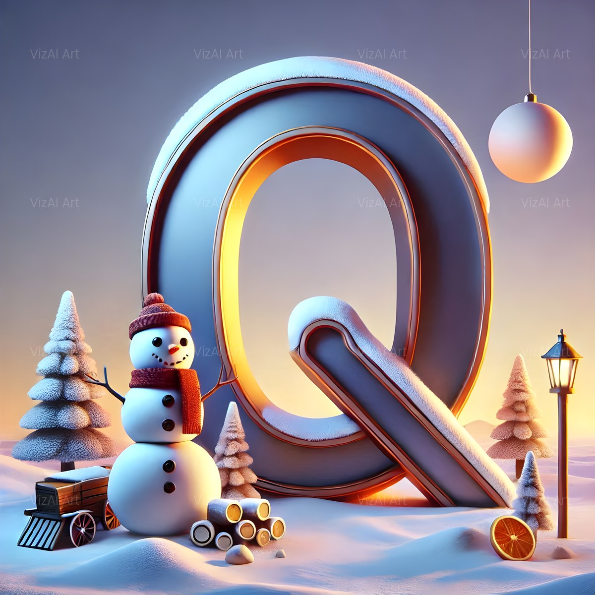 Christmas Snowman Starlight Cheer alphabet — printable letter Q