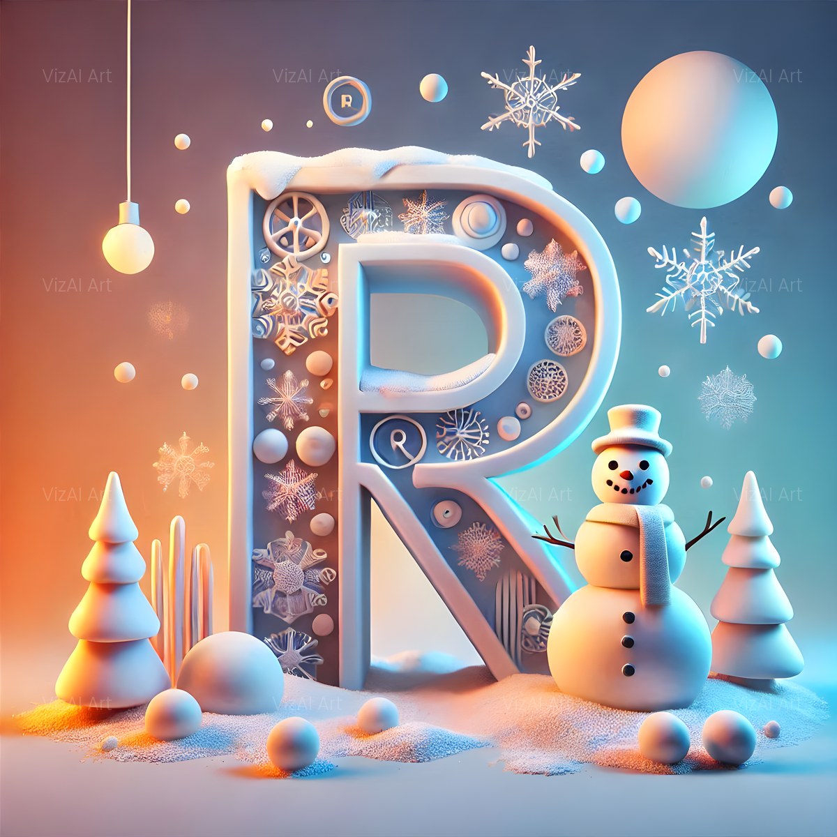 Christmas Snowman Starlight Cheer alphabet — printable letter R