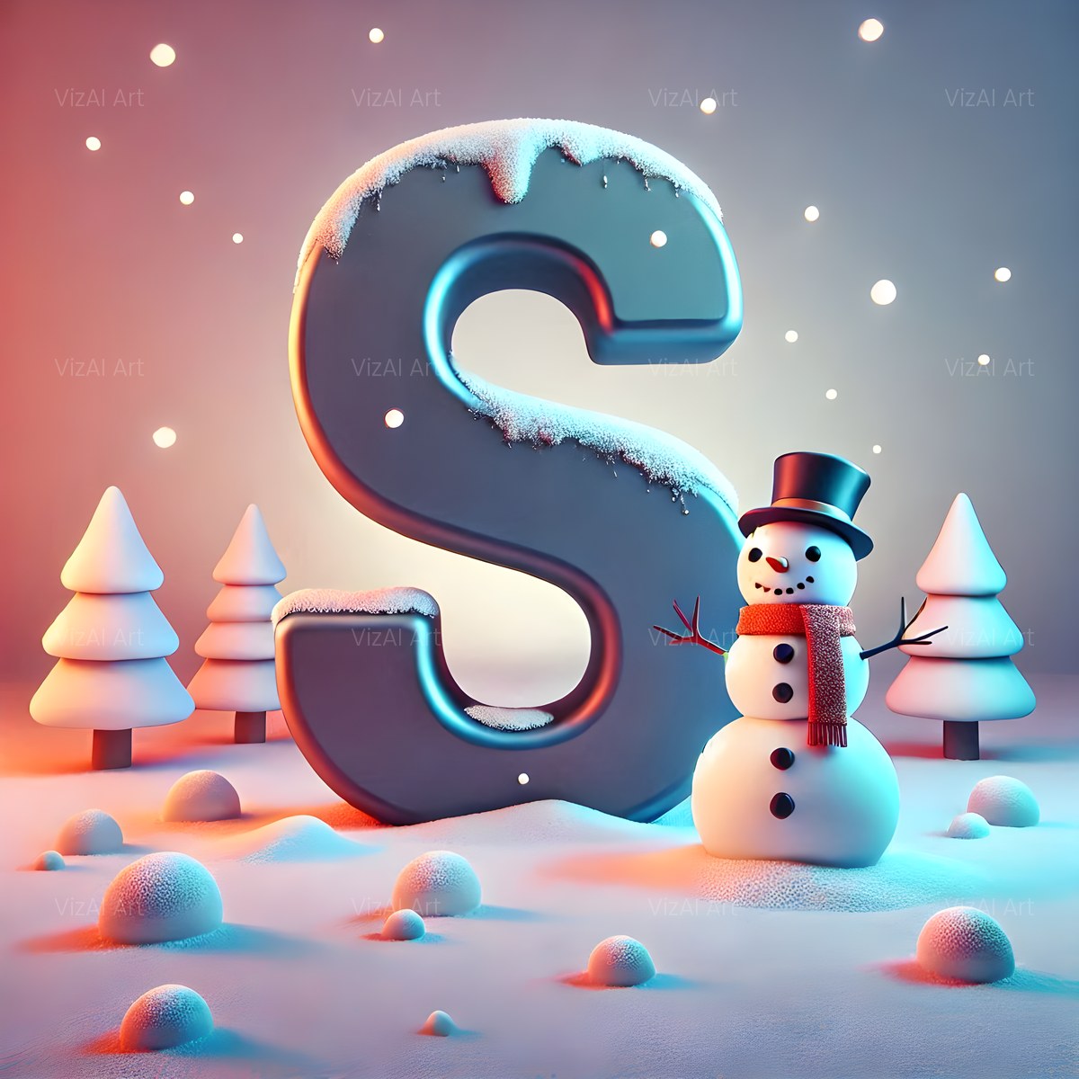 Christmas Snowman Starlight Cheer alphabet — printable letter S