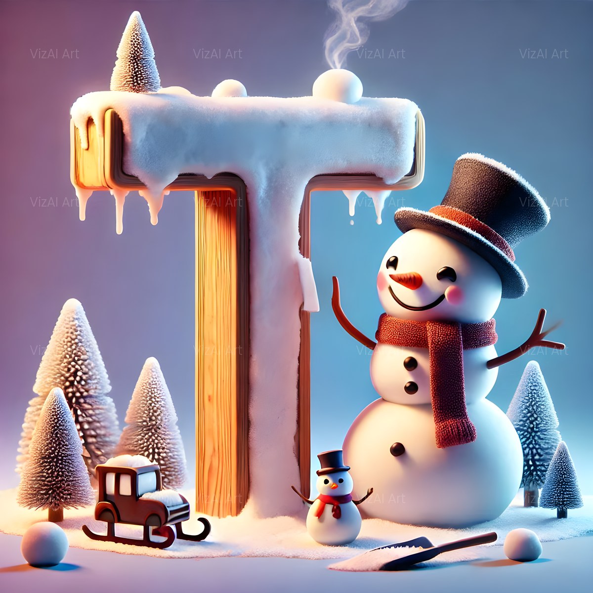 Christmas Snowman Starlight Cheer alphabet — printable letter T