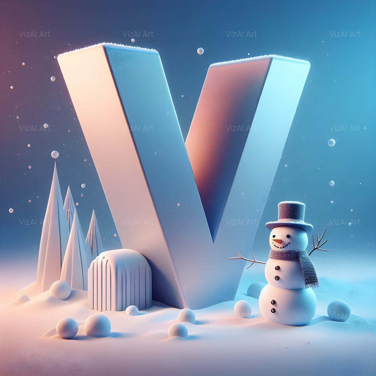 Christmas Snowman Starlight Cheer alphabet — printable letter V