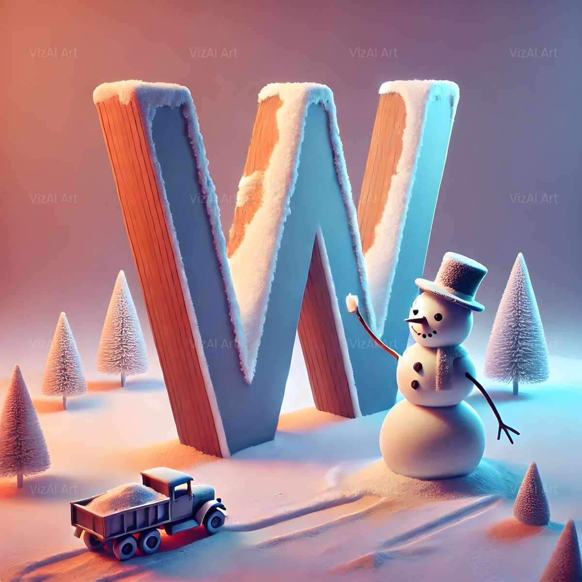 Christmas Snowman Starlight Cheer alphabet — printable letter W