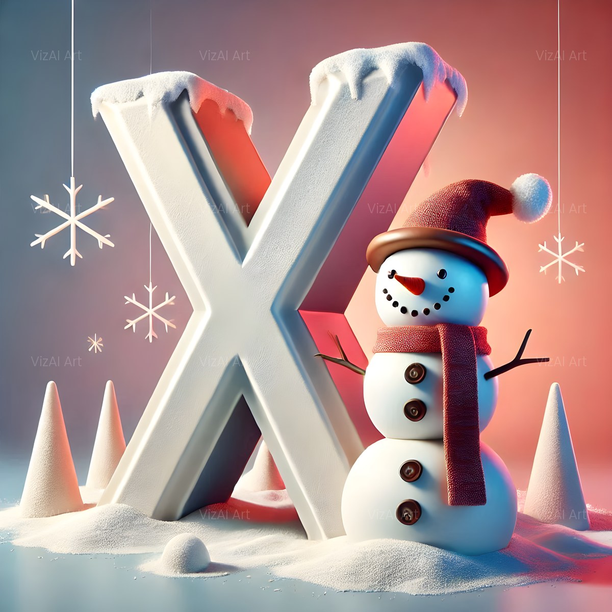 Christmas Snowman Starlight Cheer alphabet — printable letter X