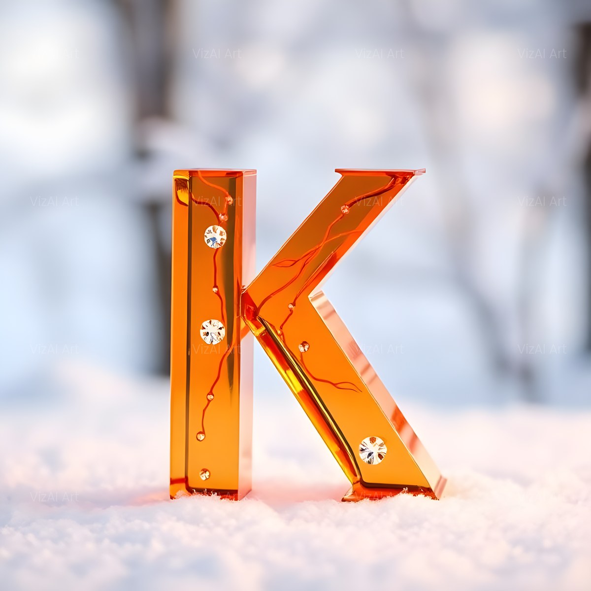 Christmas Ember Snowflake Glow alphabet — printable letter K