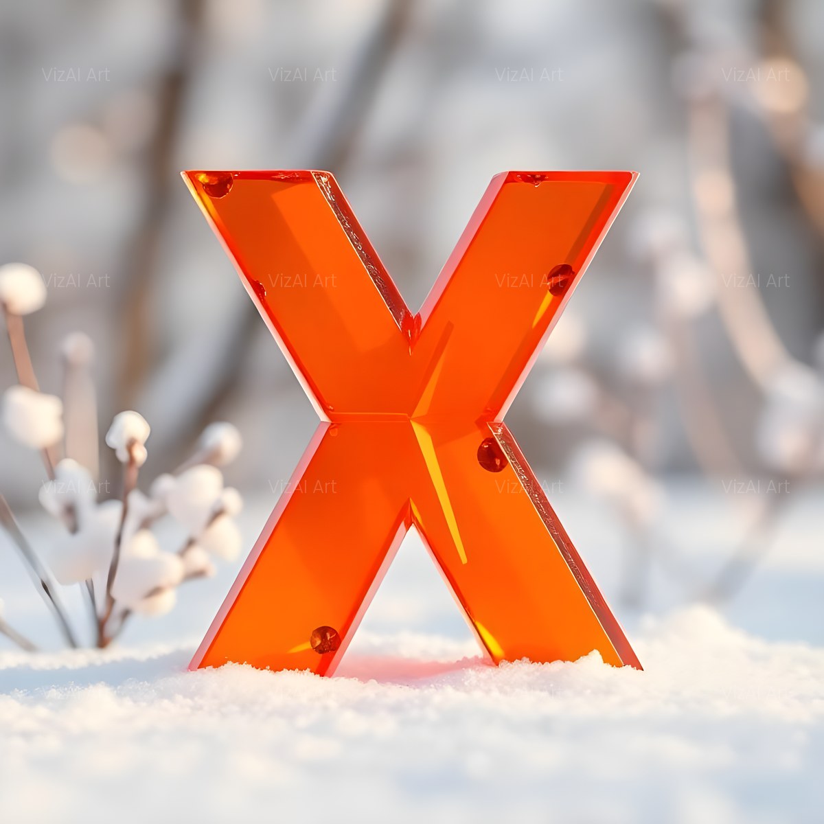 Christmas Ember Snowflake Glow alphabet — printable letter X