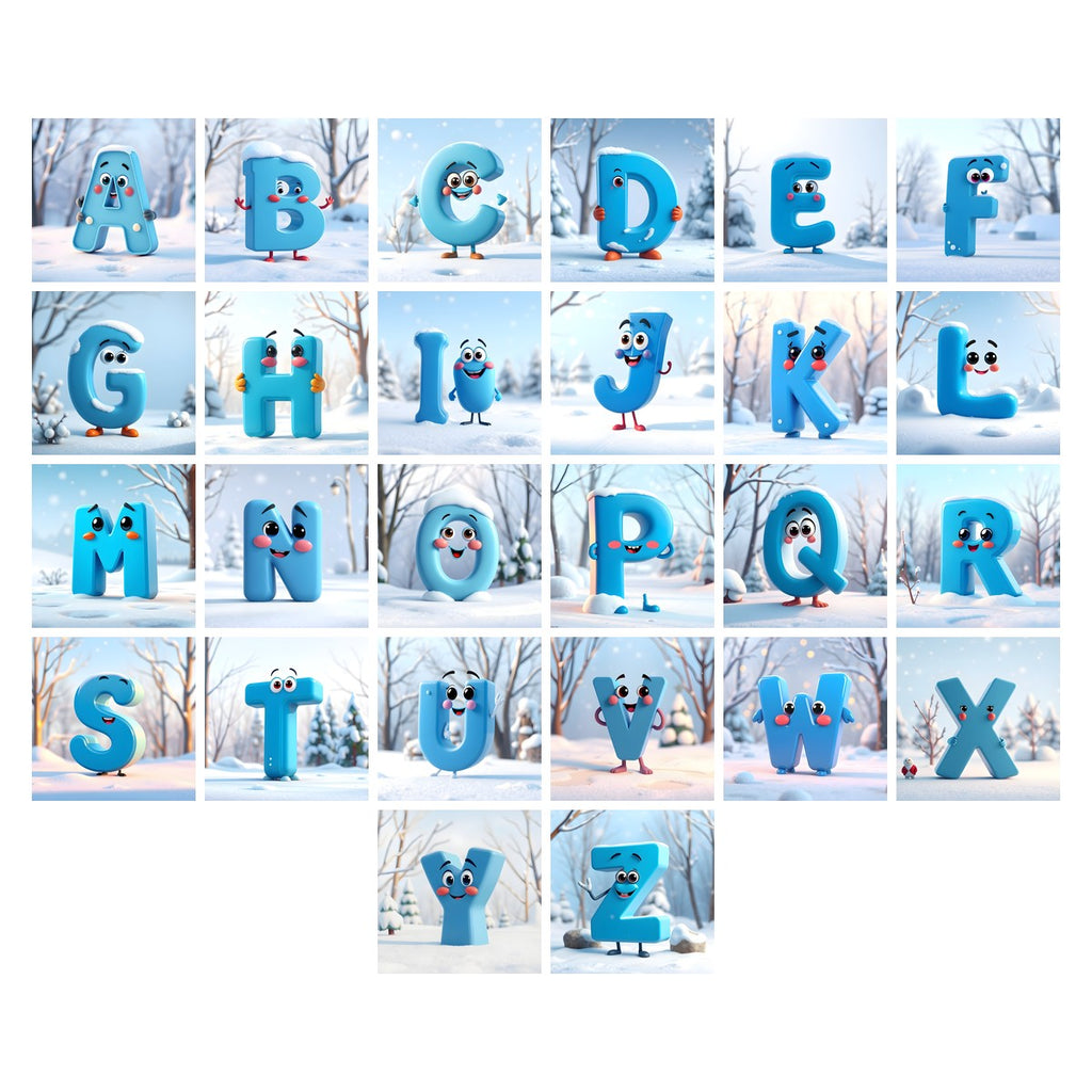Christmas Frosty Character Cheer alphabet — all 26 letters A to Z, choose any single letter