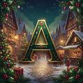 Christmas Snowy Village Night alphabet — printable letter A