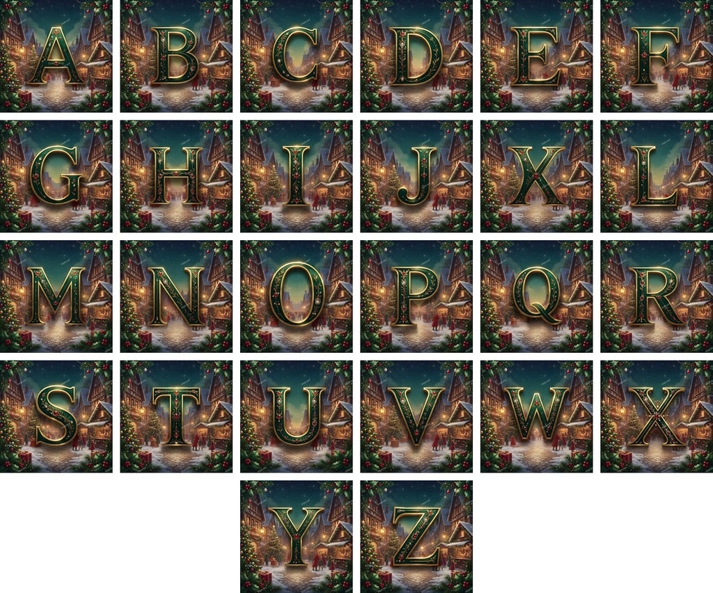 Christmas Village alphabet — all 26 letters A to Z