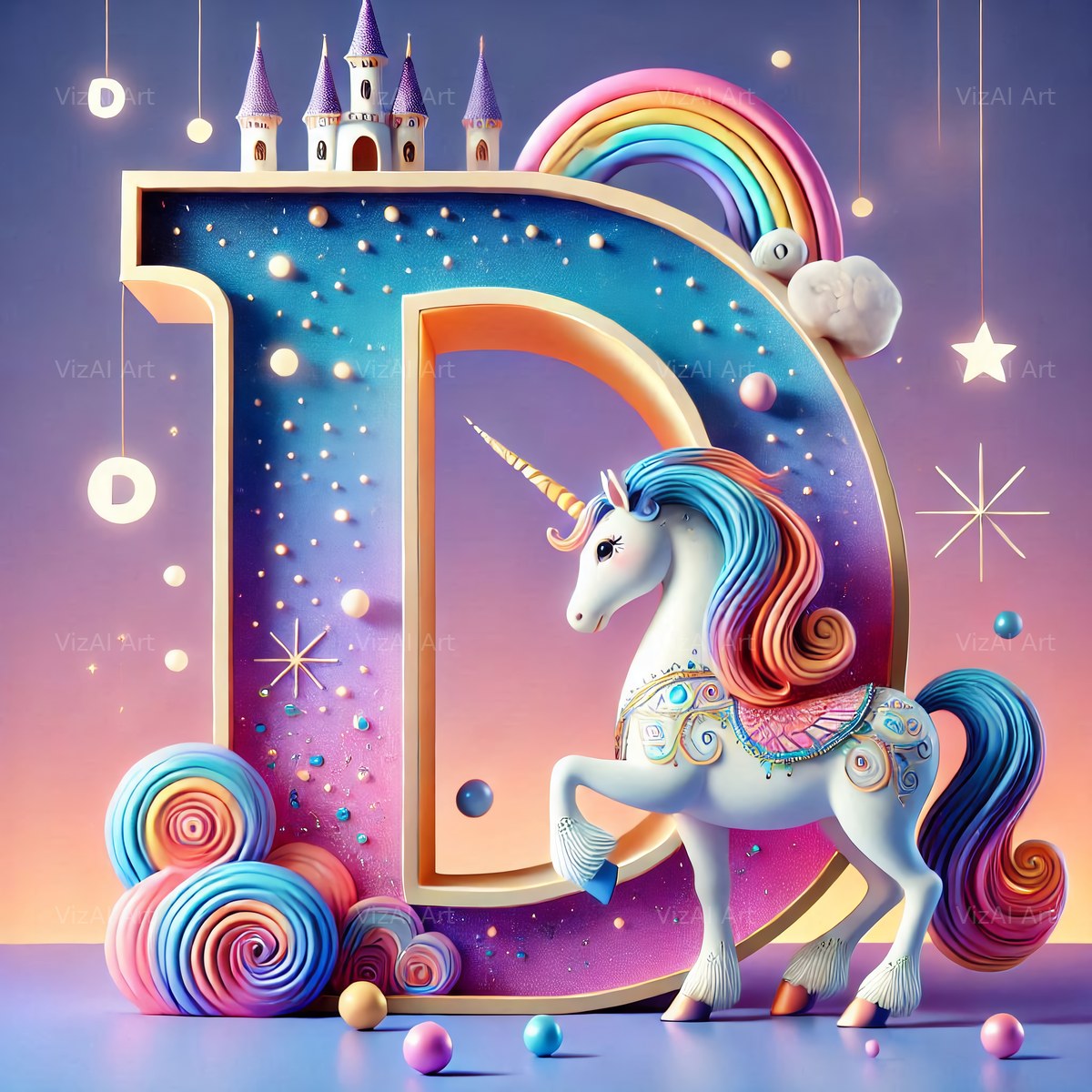 Unicorn alphabet letter D