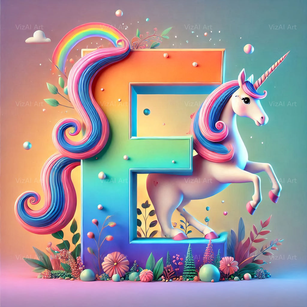 Unicorn alphabet letter E