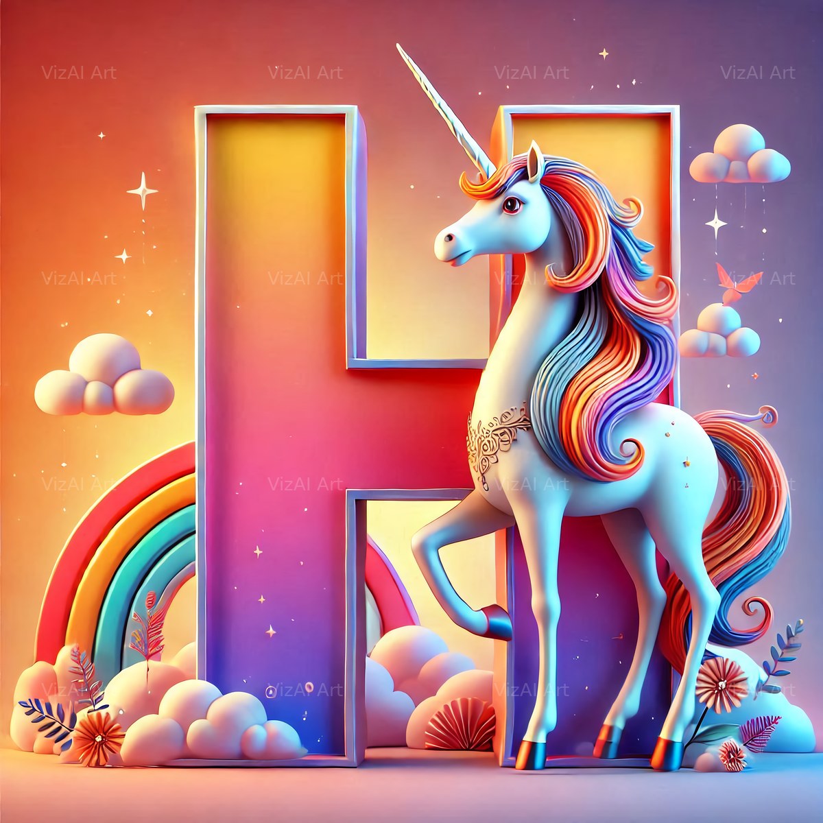 Unicorn alphabet letter H