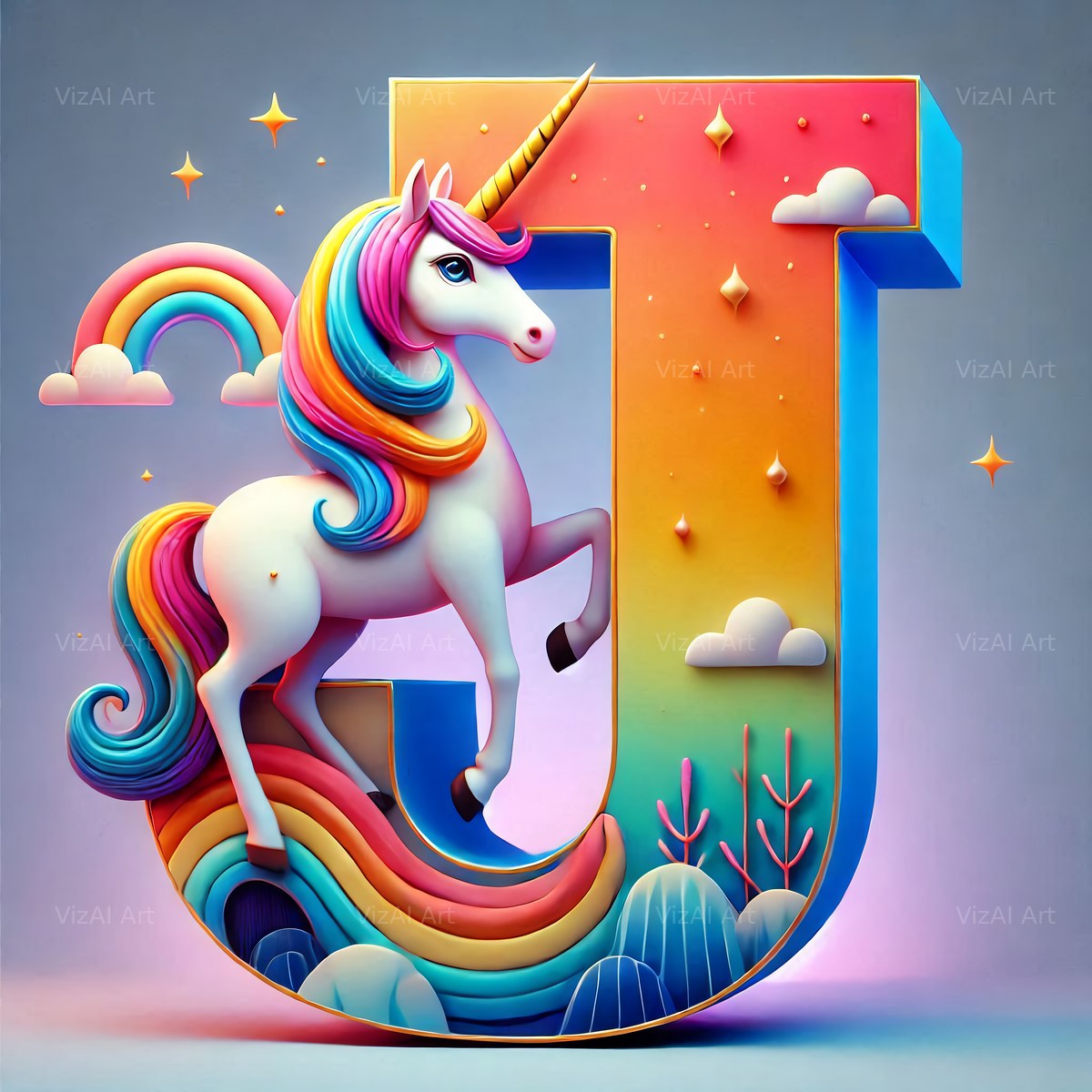 Unicorn alphabet letter J