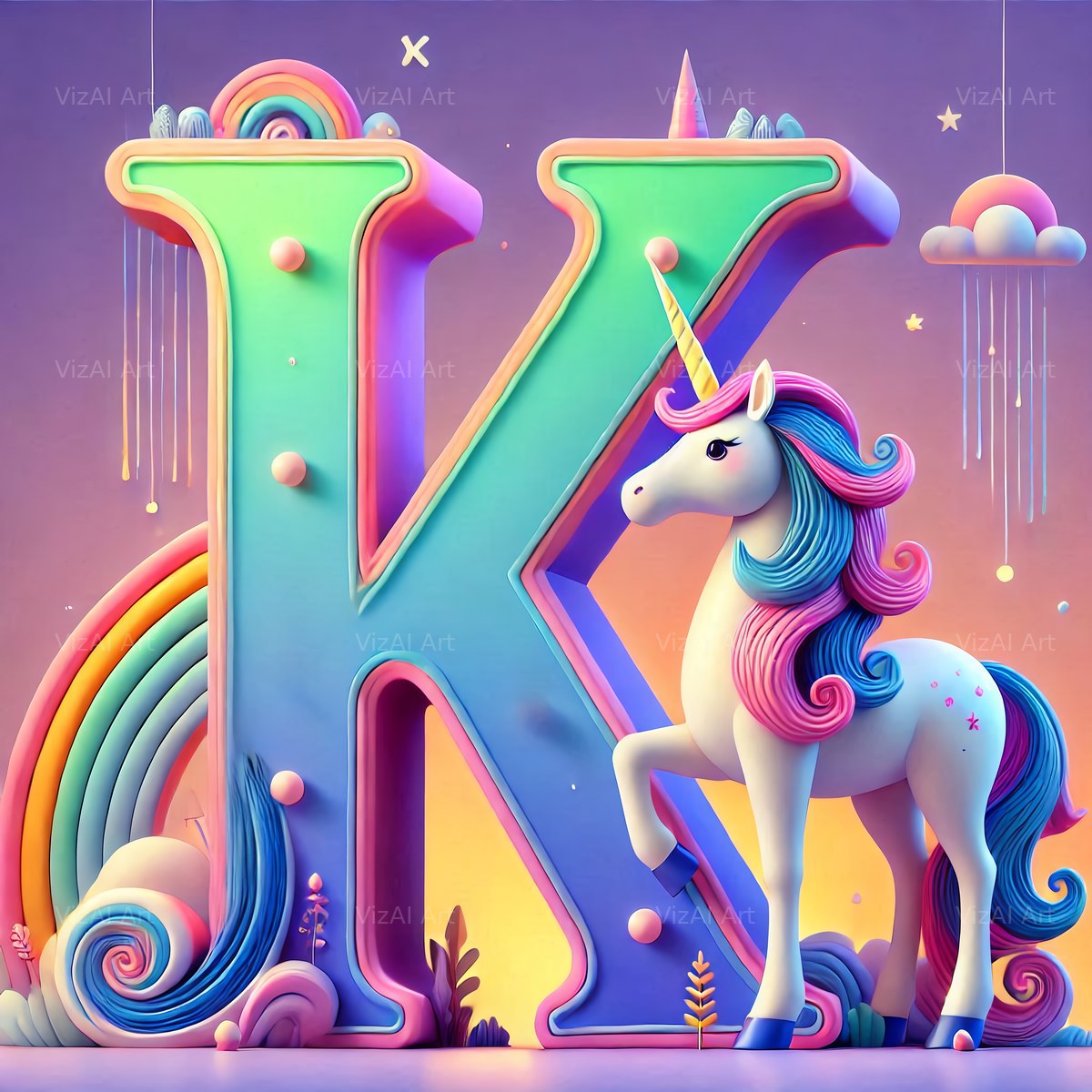 Unicorn alphabet letter K