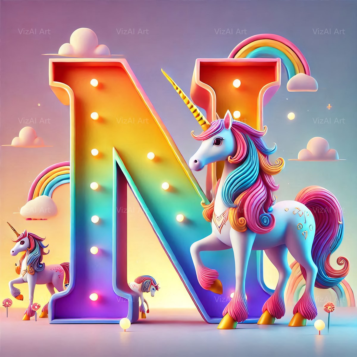 Unicorn alphabet letter N