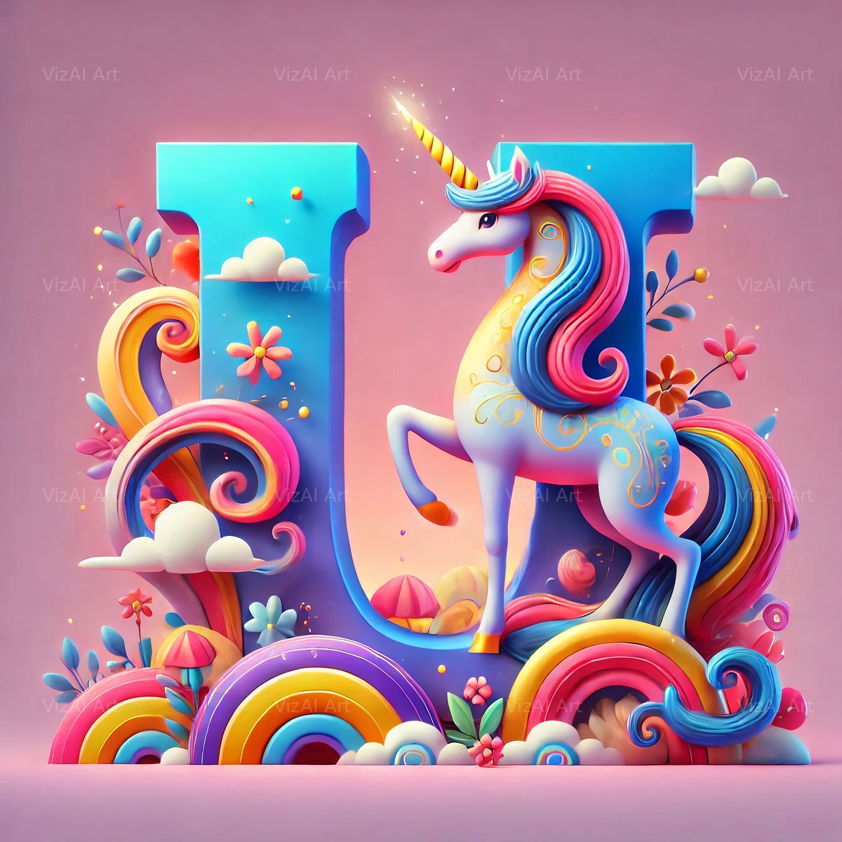 Unicorn alphabet letter U