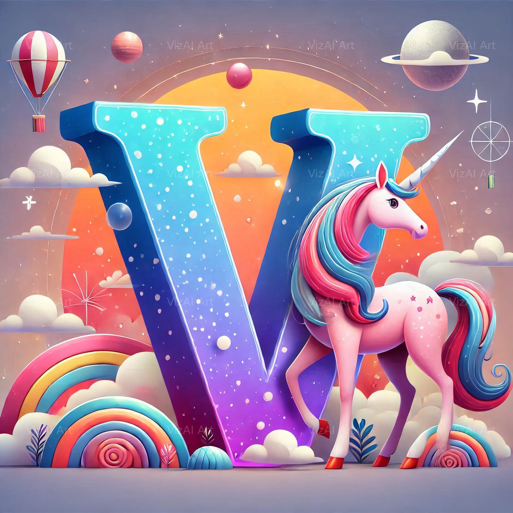 Unicorn alphabet letter V