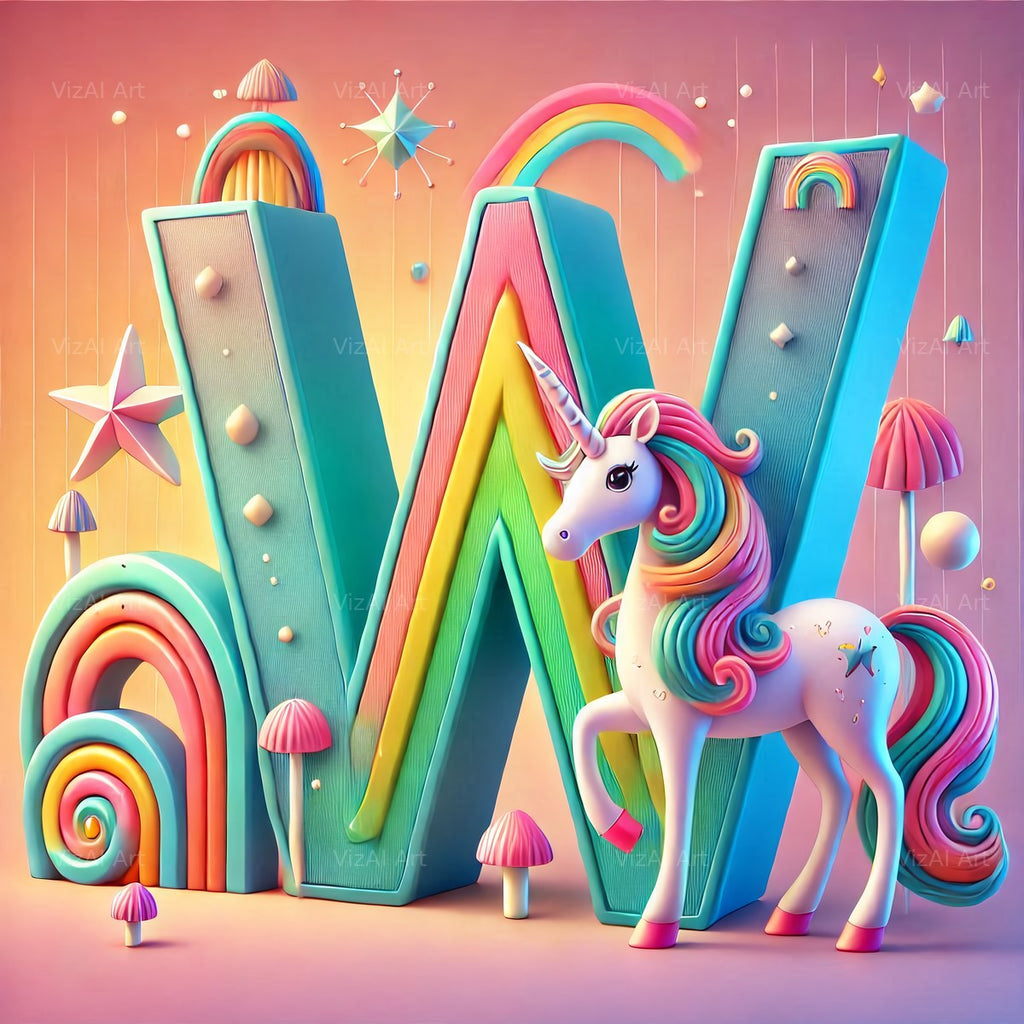 Unicorn alphabet letter W