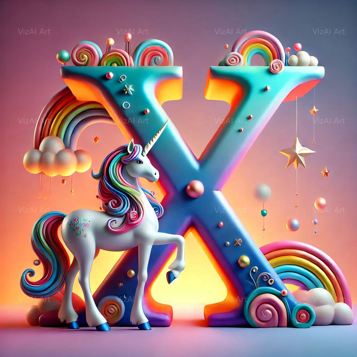 Unicorn alphabet letter X